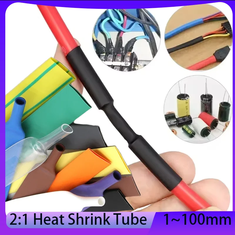 1M Heat Shrink Tubing Insulation Sleeve 2:1 Shrink Tubing 1mm-100mm Wear-Resistant Cable Protection Sleeve Heat Shrink Tubing