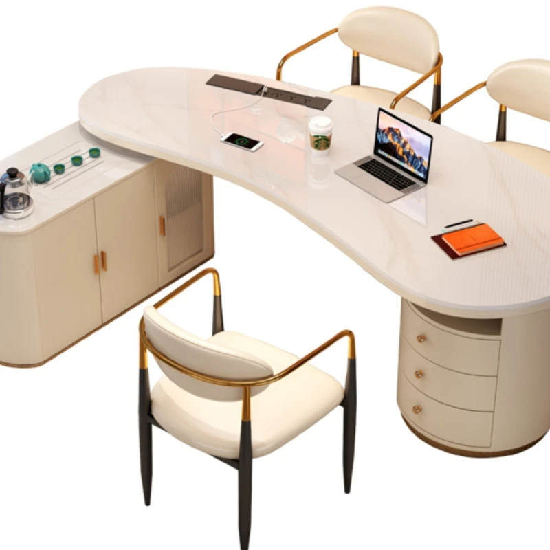 

1.8/2/2.2/2 light luxury rock slab tea table desk computer desk curved tea table office tea integrated
