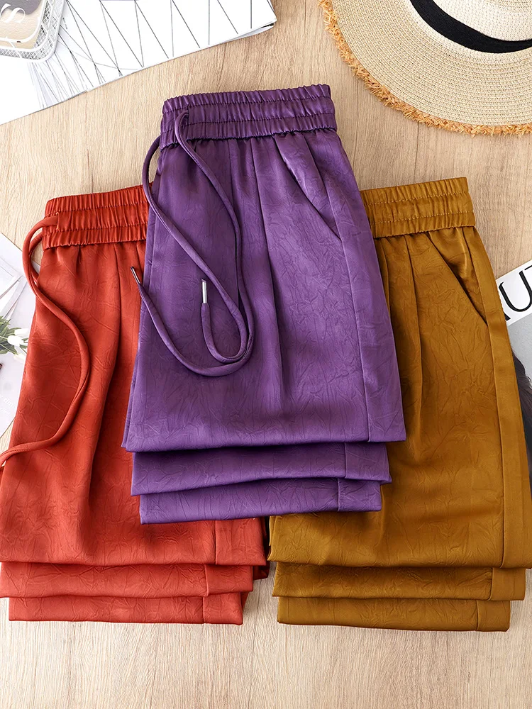 

Ice Silk Wide Leg Pants Women's Summer Thin High Waist Drape Sun Protection Pants Acetate Satin Casual Straight Leg Pants