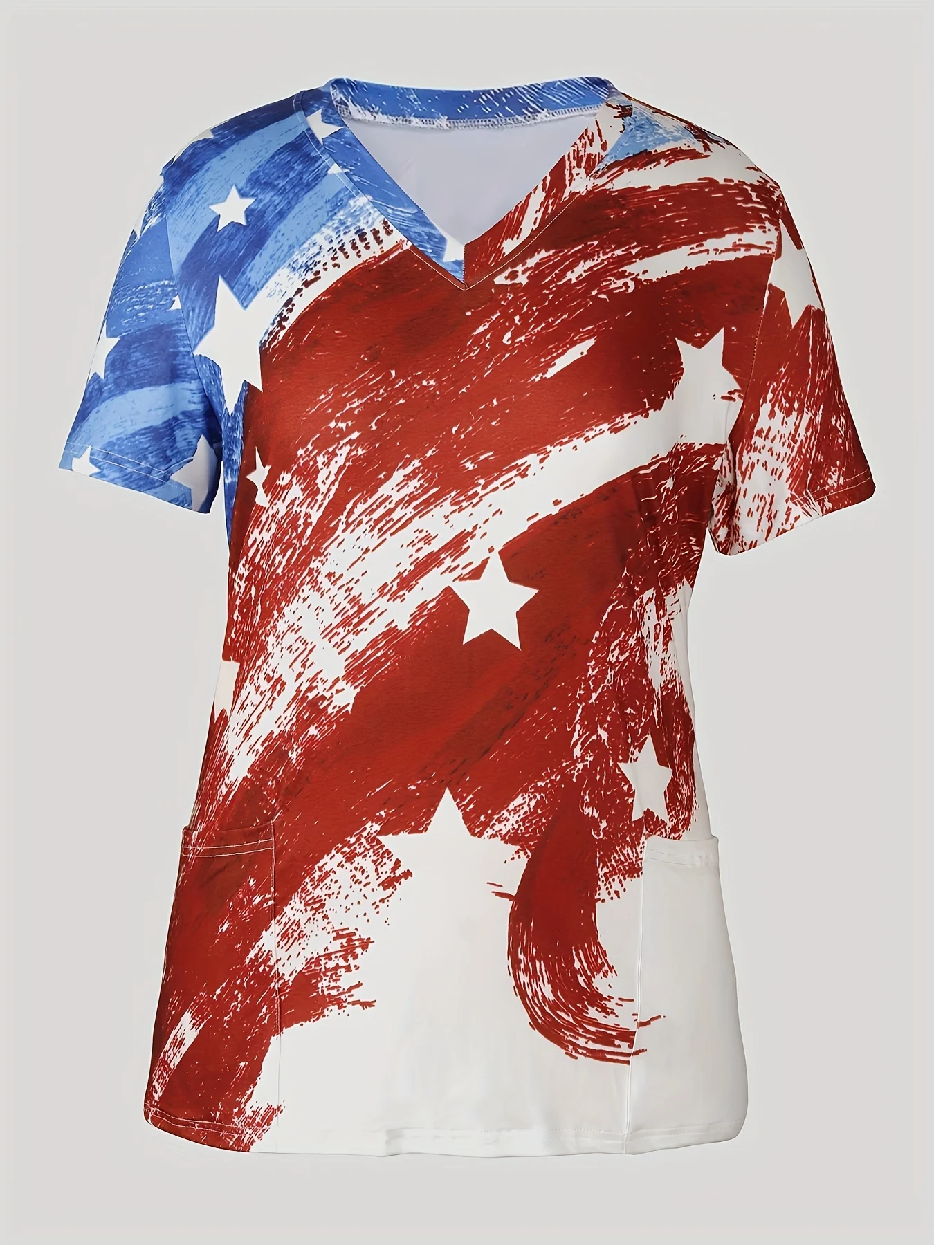 Patriotic Plus Size Women’s Star and Stripe V-Neck Tunic for Festive Celebrations