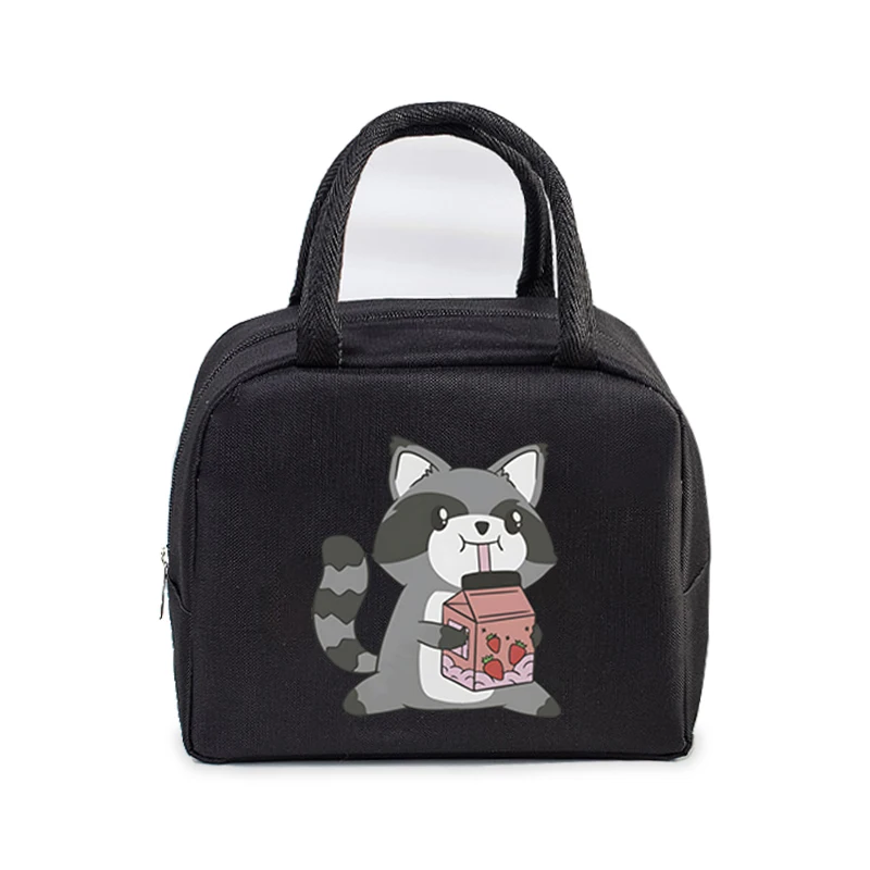 Portable Cartoon Pizza Raccoon Tote Thermal Lunch Box Bag Women Office Student Bento Storage Insulation Bags Lunch Bag for Kids