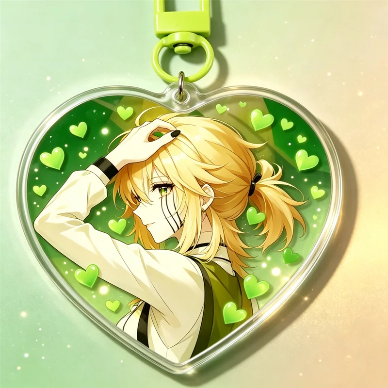 Heart Shaped Anime Boy Acrylic Keychain Cute Handsome Male Character Star Love Background Multi Color Buckle Double Sided Kawaii