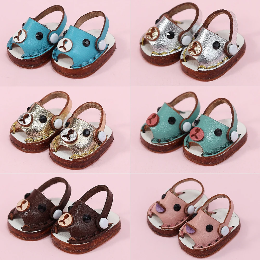 Ob11 Doll Bear Slippers Sandals Cowhide Shoes Fashion Holala Shoes Doll Accessories For Obitsu11,Body9, Gsc, Ddf, 1/12bjd Doll