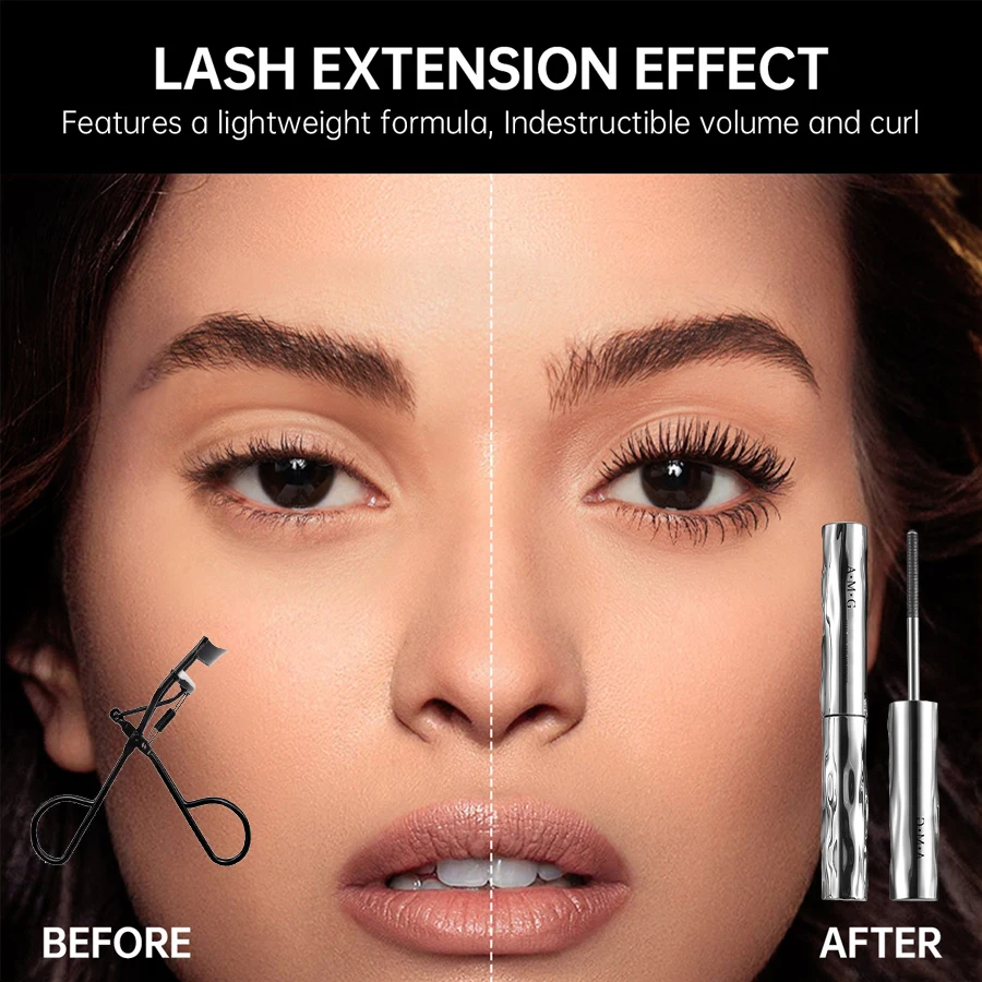 Silver mascara and eyelash curler.Lash Lengthening Curling Mascara Non-smudg Natural Long Lasting Eye Makeup Cosmetics