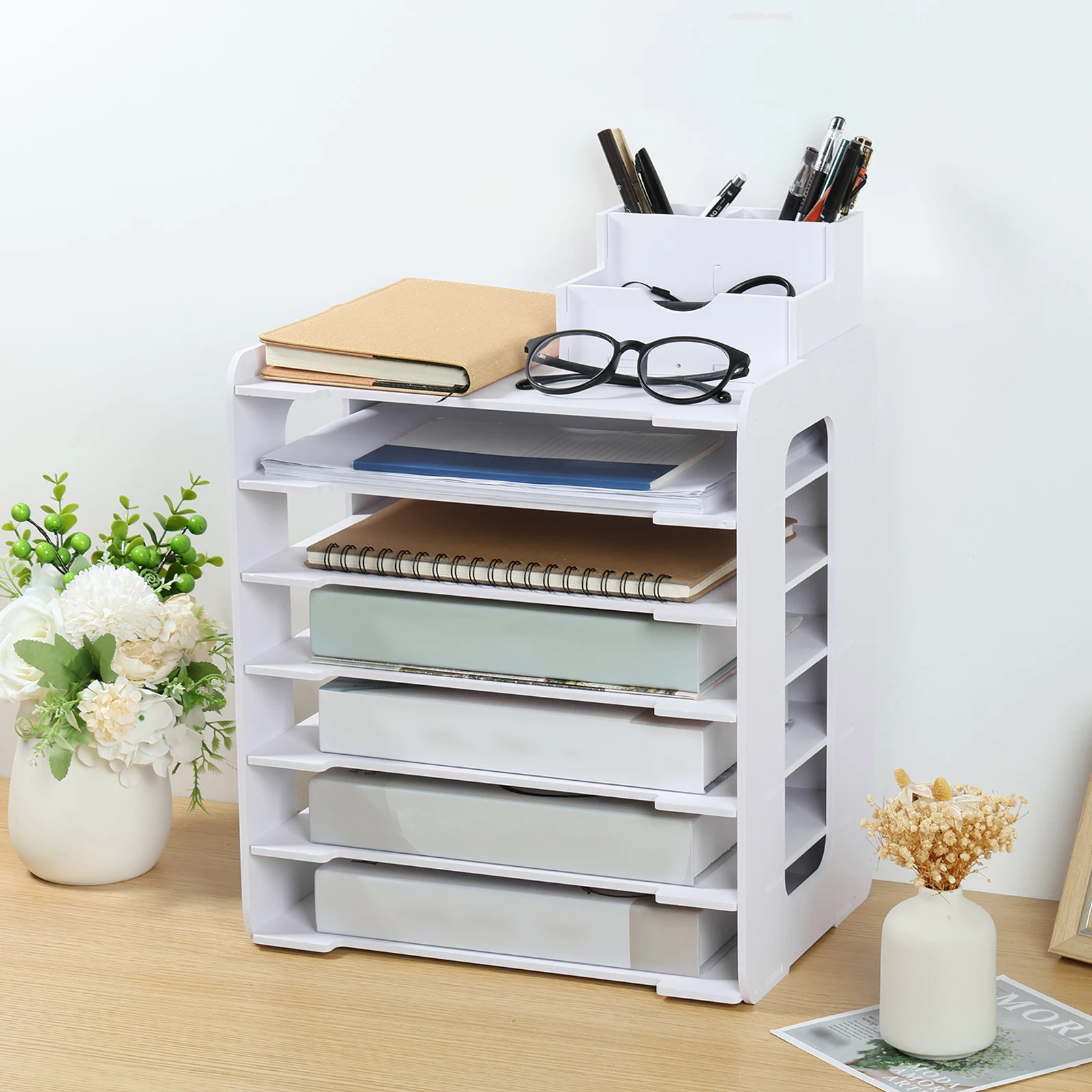 7/4-layer File Storage Rack Desktop Organizer File Sorter Organizer for A4 Paper Magazine Newspaper Office Supply Sorting Rack