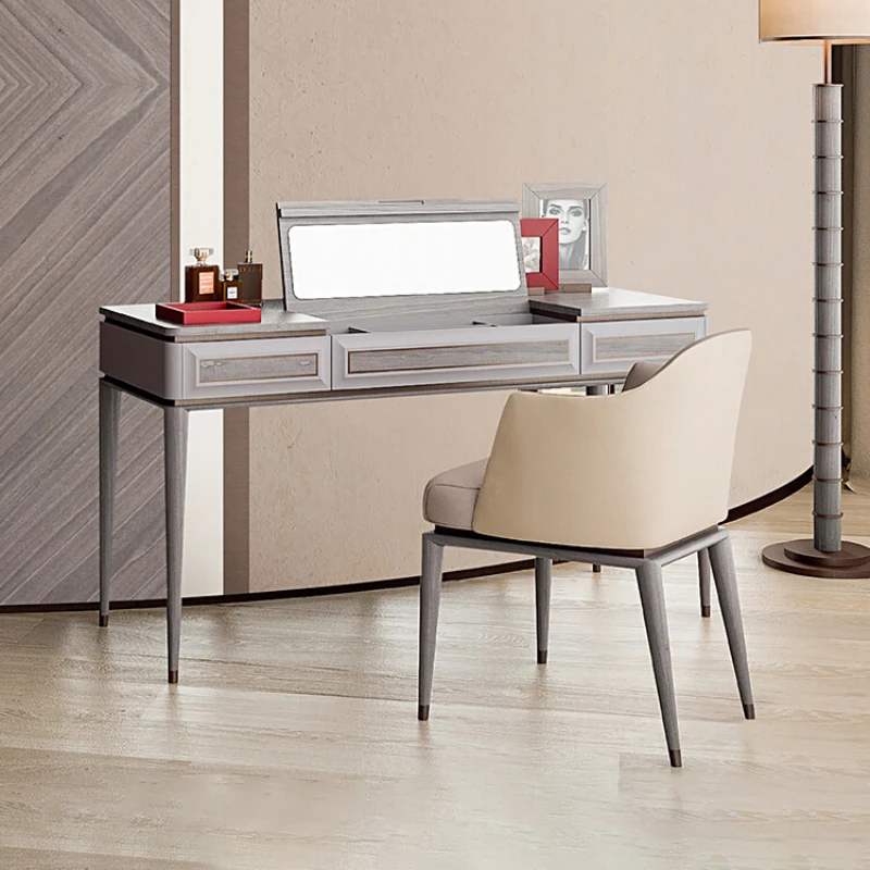 

Modern and minimalist bedroom, solid wood dressing table, light luxury dressing mirror, dressing table