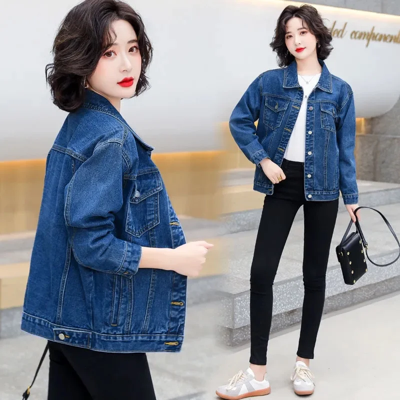 2024 New Spring Autumn Single-breasted Women Denim Jacket fashion Loose Long Sleeve Casual Jeans Coat Female outerwear tide R355