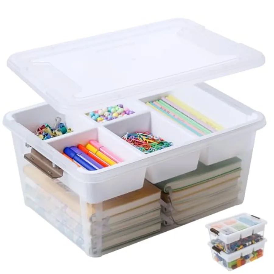 

17 QT Plastic Storage Box with Removable Tray Craft Organizers and Storage Clear Container for Organizing Bead Tool Sewing Play