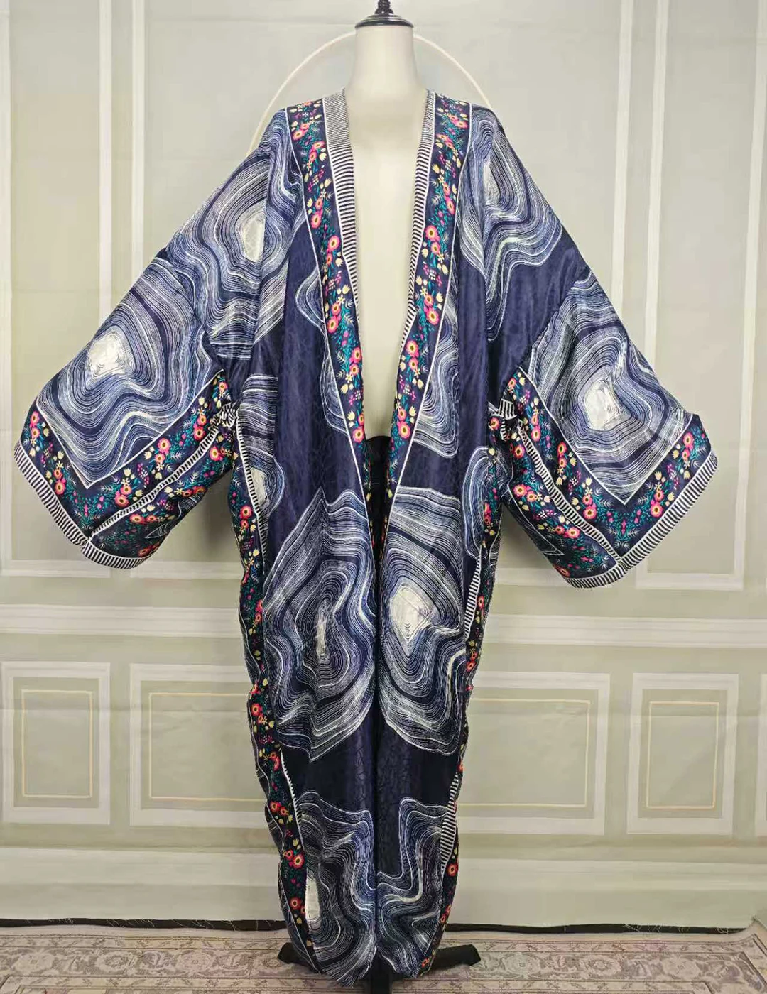 أزياء مسلمة مفتوحة الجبهة طويلة بالأزرار الصيف سيدة الأفريقية الحرير المطبوعة فضفاض الكيمونو زائد مثير سيدة ملابس الشاطئ التستر