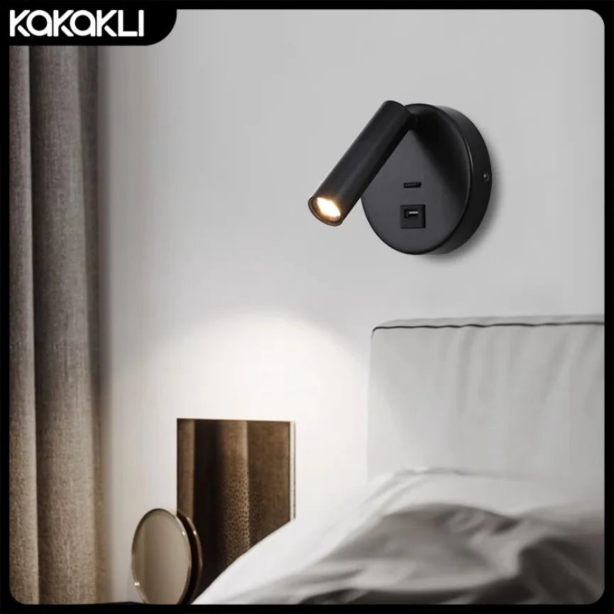 

Modern LED Wall Lamp Nordic Minimalist and Creative Rotatable Adjustable 350 Degree Black Gold with USB Charging Port Lighting