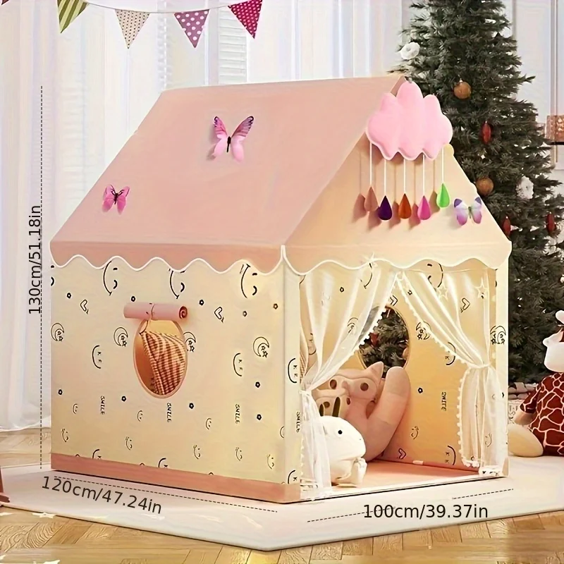 Tente de conte de fées princesse pour enfants, tente de jeu de Style chalet rose et Beige avec décor de papillon nuage, en Fiber synthétique, pour l'intérieur et l'extérieur
