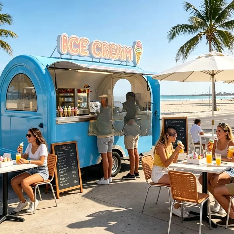 Customized Cheap Food Trailer Fully Equipped Ice Cream Food Truck Trailer Smoothie Donut Mobile Food Truck Cart