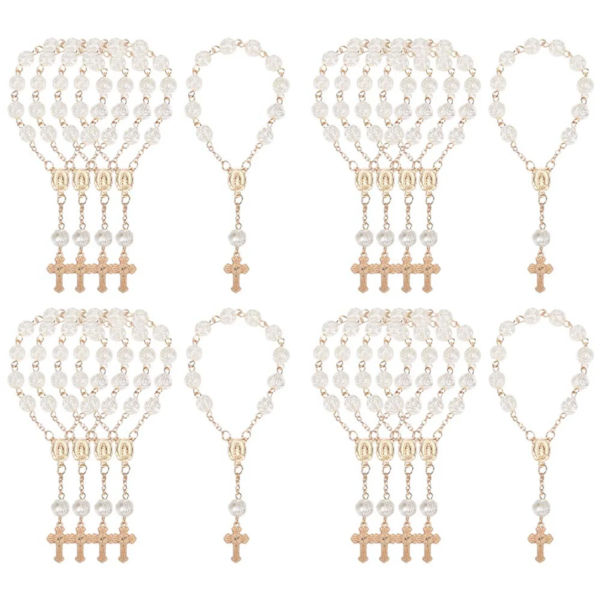 A67I 20Pcs Baptism Favors with Cross Mini Rosaries Acrylic Beads Bracelet Christening Communion Finger Rosarie Bracelet