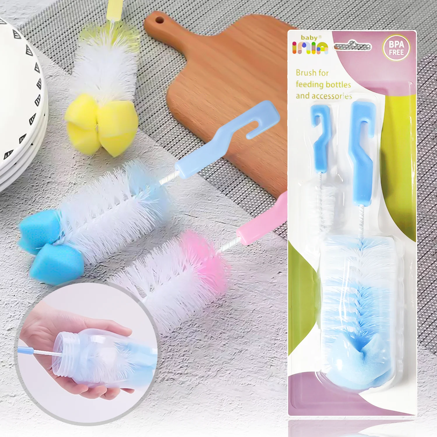 Cup Brush Cleaning Set 2 Pieces Boutique Cardboard Set Bottle Brush Nipple Brush Stain Remover 360 Degrees