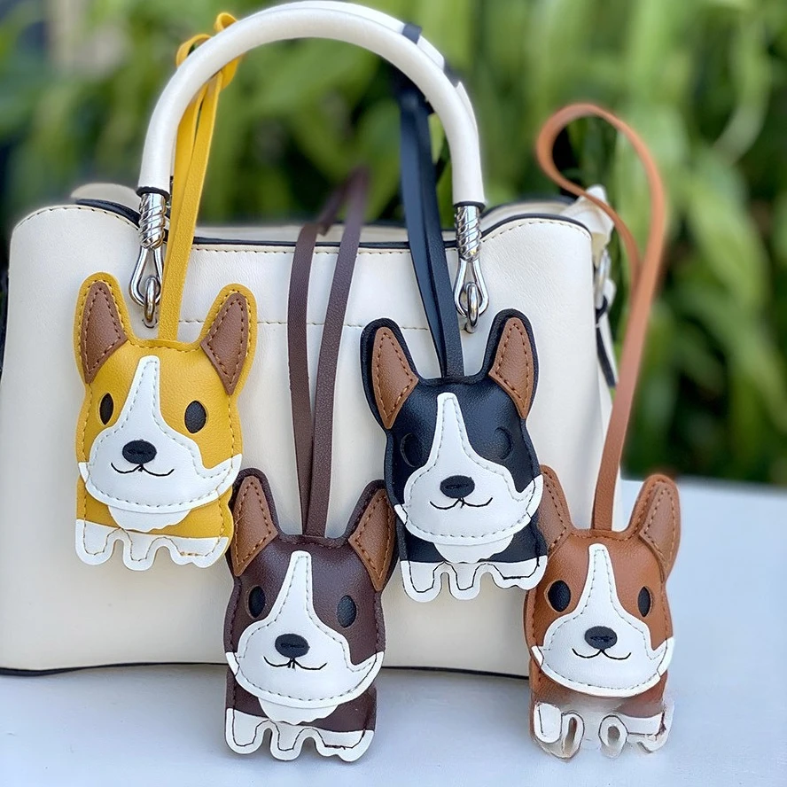 Leather Corgi Dog Bag Charm Cute Puppy Keychain Pendant Multi-color Faux Leather Purse Hanging Accessory Gift for Dog Lovers