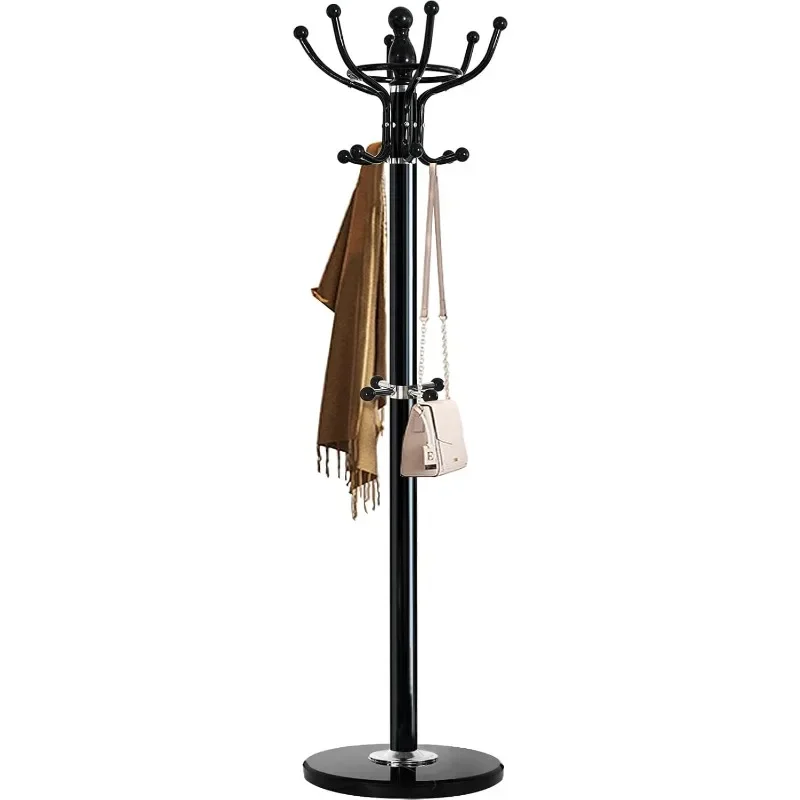 Metal Coat Rack Freestanding 16 Hooks, Entry-way Coat Racks Stand with Natural Marble Base Hall Tree, Easy Assembly