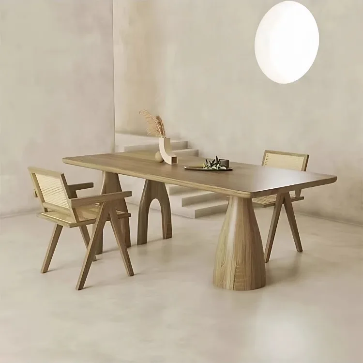 

Wabi Sandy Wind Solid Wood Desk Designer Home Dining Table and Chair Combination Commercial Homestay Rental Rectangle Dining
