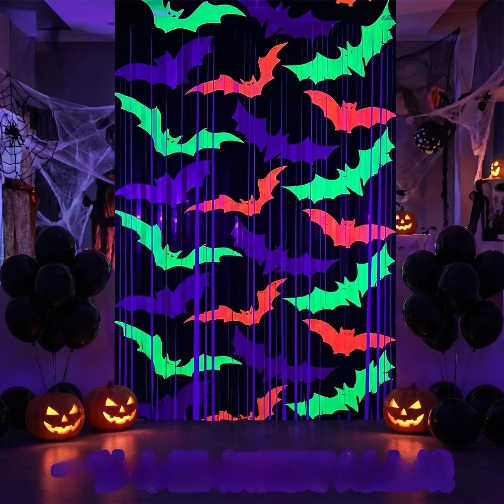 Hanging Fluorescent Bat Streamer for Halloween Party PET for Rain Thread Curtain for Themed Decoration and Festive Space