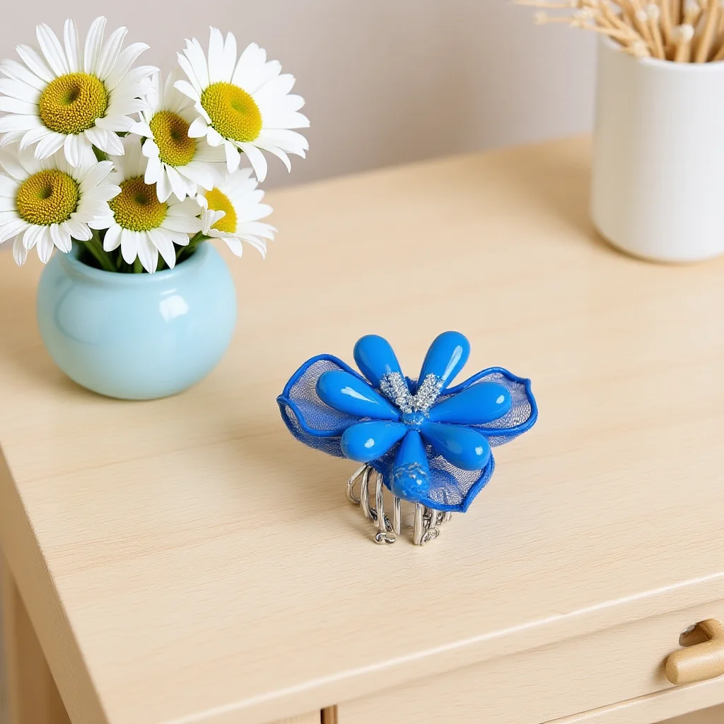 Acrylic Fabric Hair Clips Comfortable Hair Clips Blue Check Hair Clips 3d For Daily Hairstyling Bangs Fringe