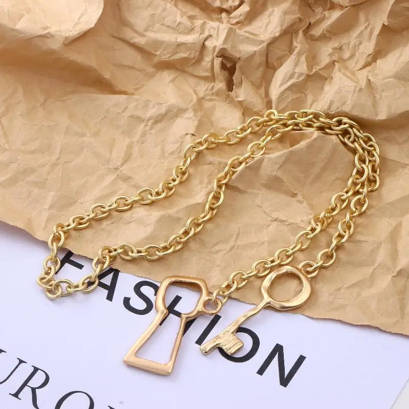 [LA]1Pc New Design Matte Thick Chain Key Pendant Necklace For Women Jewelry Gift Trend Fashion Long Necklace Accessories