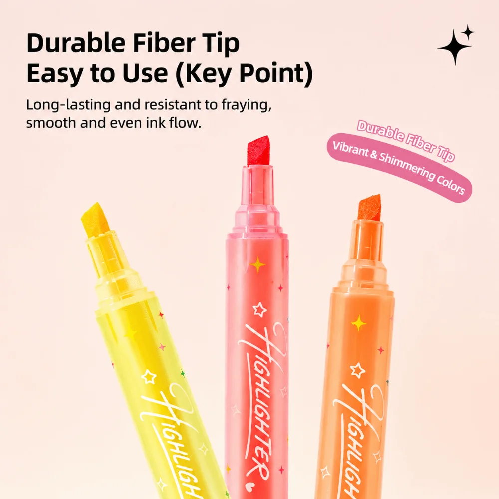 3pcs Portable With Scent Glitter Highlighters Chisel Tip Multi-functional Colored Markers Marker Pen School Supplies