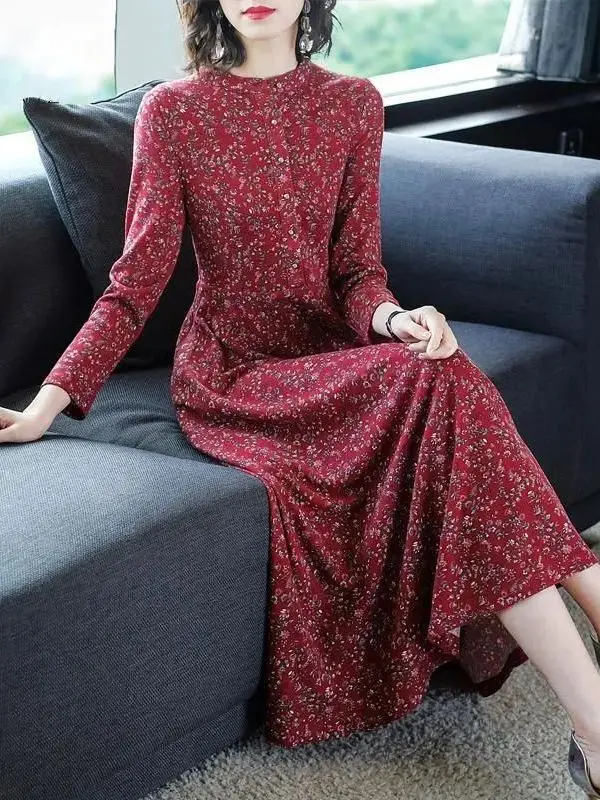 

Spring Autumn Faion plus Size Dr Slimming Meat Covering Middle Age Mom Ele Lady Long Dr Comfortable Korean Sle ...