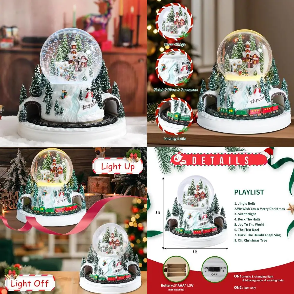 

Interactive Christmas Village with Train and Color-Changing Snow Globe, Musical Light Show for All Ages