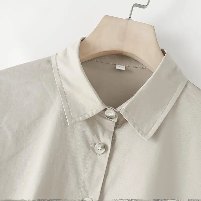 

ZAB Autumn New Women's Loose Long Sve irt Stand Collar Side Button Design Street Sle Pure Color Polyester Fiber Blouse