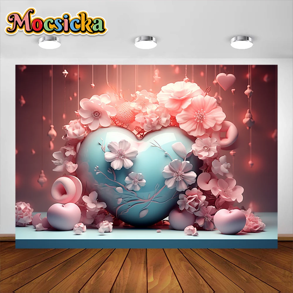 3D Heart Shaped FLowers Photography Backdrop Kids Birthday Party Colorful Balloons Butterfly Cake Smash Decor Photo Background