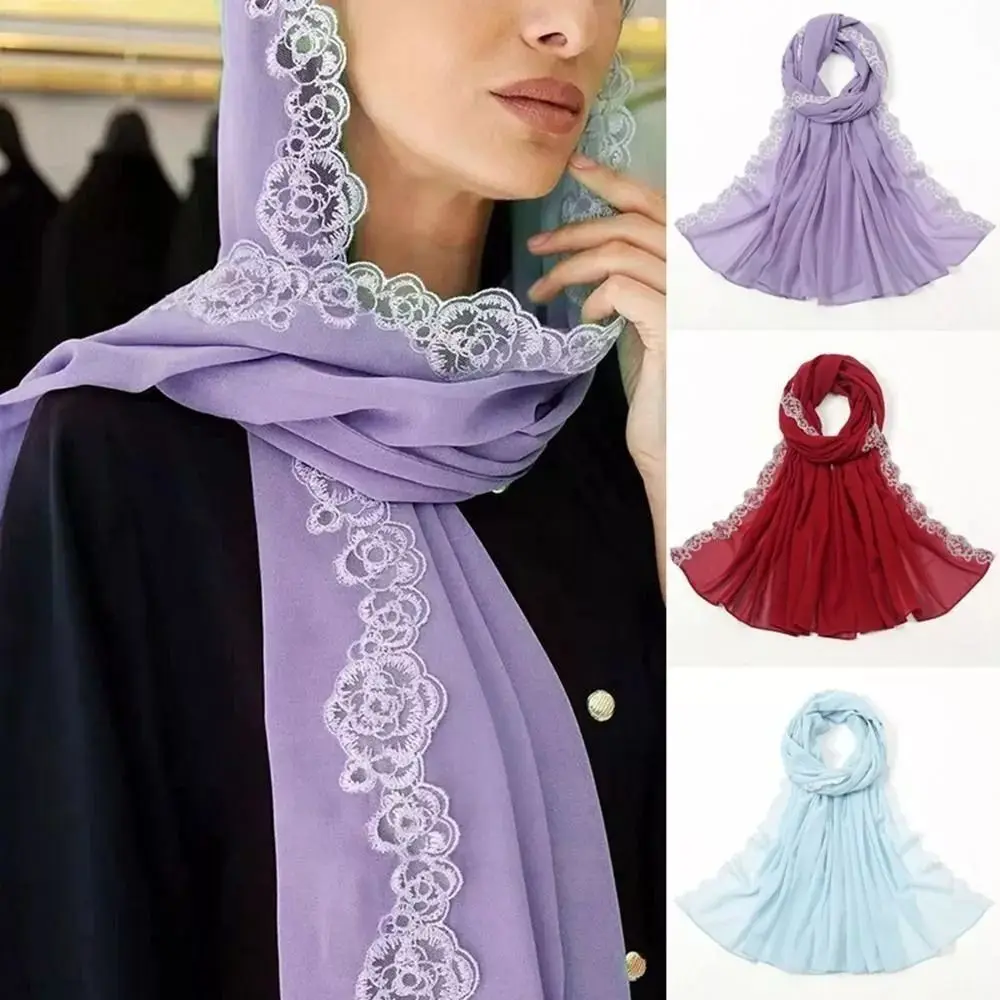 New Breathable Female Shawl Sunscreen Cover Comfortable Chiffon Hijab Lace Scarf Scarves Embroidered Scarves Women