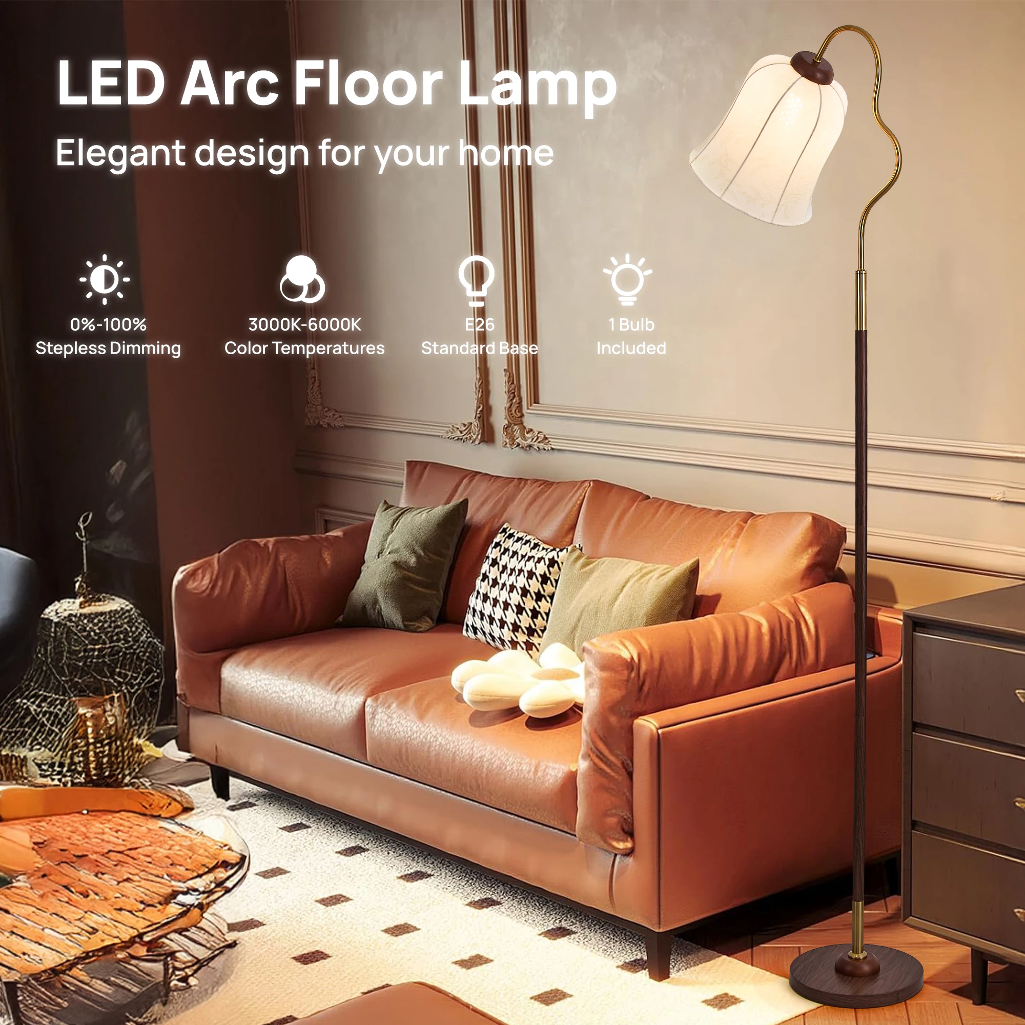 Modern LED Floor Lamp with Foot Switch 150CM Tall Dimmable Floor Light Flower-Shaped Bedside Living Room Decoration Stand Light