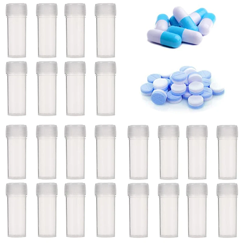 50Pcs 5ml Plastic Sample Bottles Mini Clear Storage Vials Case Pill Capsule Storage Containers Jars Test Tube Pot For Lid