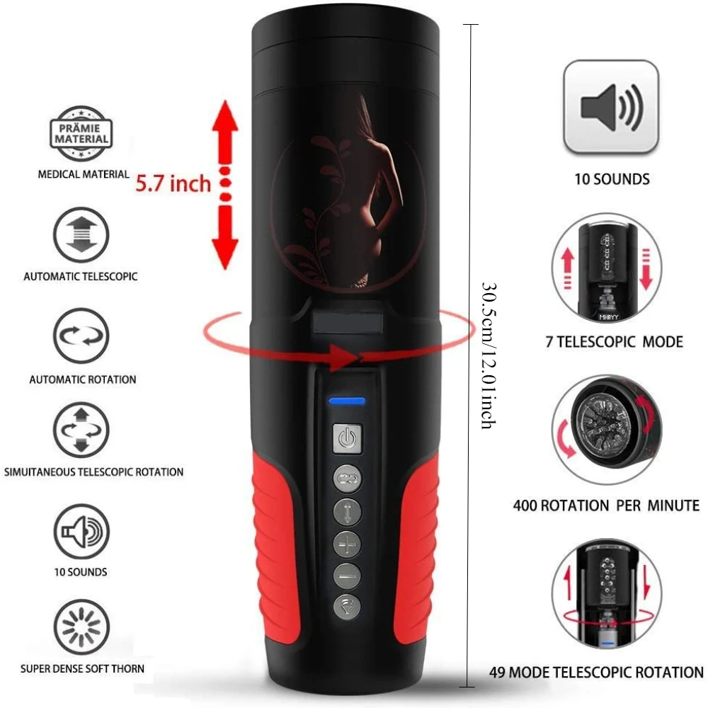 전기 완전 자동 진동 자위 자위 컵 7 추진 + 7 음성 + 7 회전 남성용 인공 질 섹스 토이