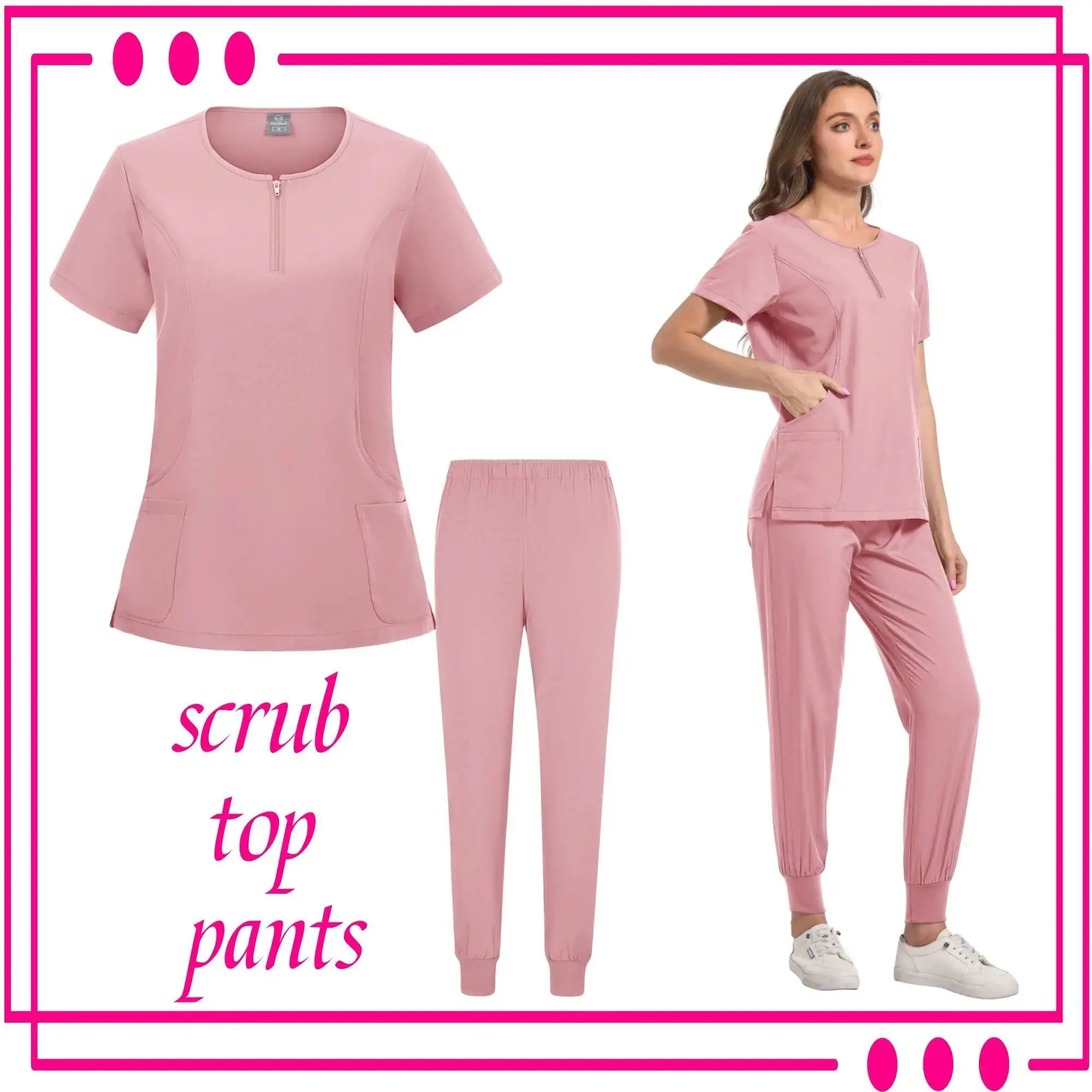

Wholesale Classic Fit V-Neck Set Medical Top Yoga Pants Hospital Spa Salon Workwear Scrubs Uniform Women Suits