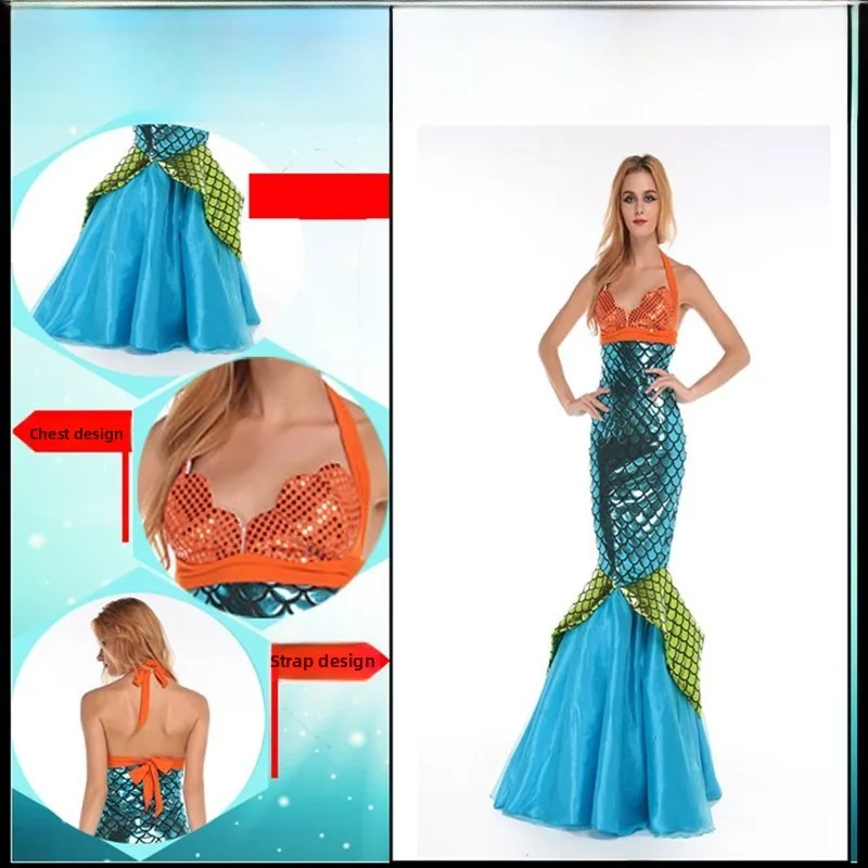 Halloween-kostuum voor volwassenen Zeemeermin Outfit Princ Bar Ouder-kind Faion ow Prestaties Zee Princ Tail Dr