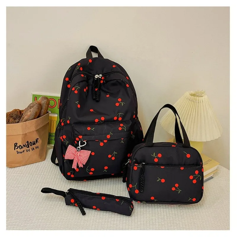 Zaini per studenti da 3 pezzi Zaino in ciliegio di grande capacità Zaino in nylon alla moda Zaino da viaggio leggero con tracolla regolabile