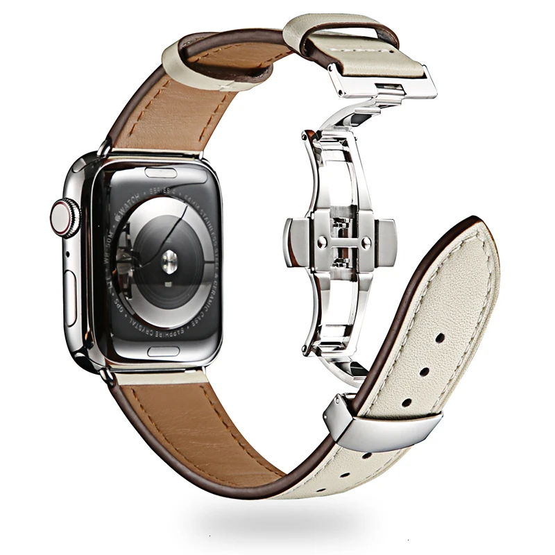 Cow Leather strap For Apple Watch band 44mm bracelet iwatch series 6 5 4 3 2 Luxury steel buckle 42mm loop 38mm Replacement 40mm