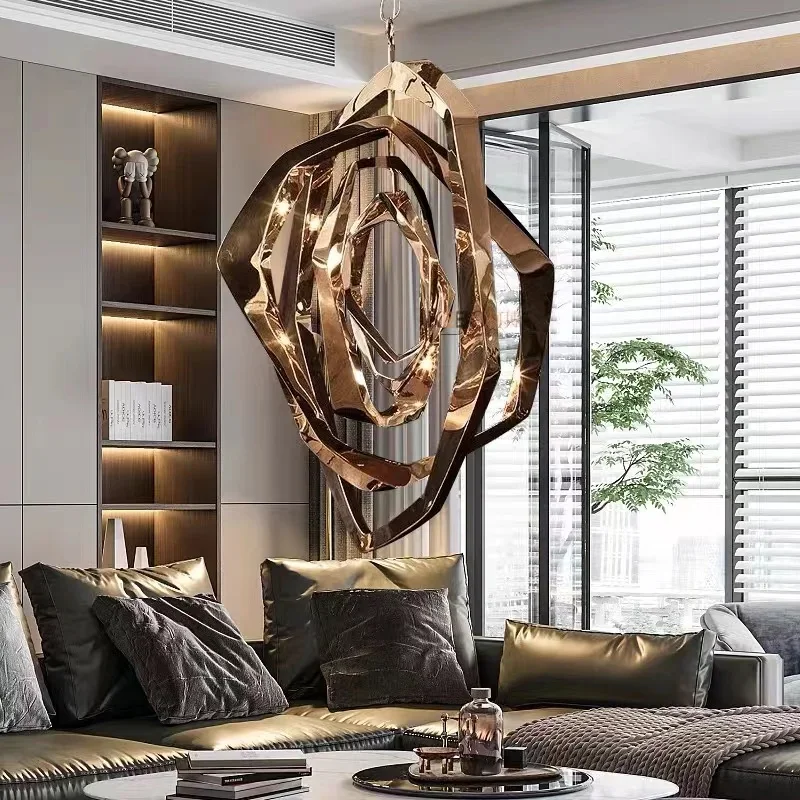 

Minimalist modern feel Artistic styling Rose Stainless steel LED Chandelier Ceiling lustre luminaire for Café bar Restaurant