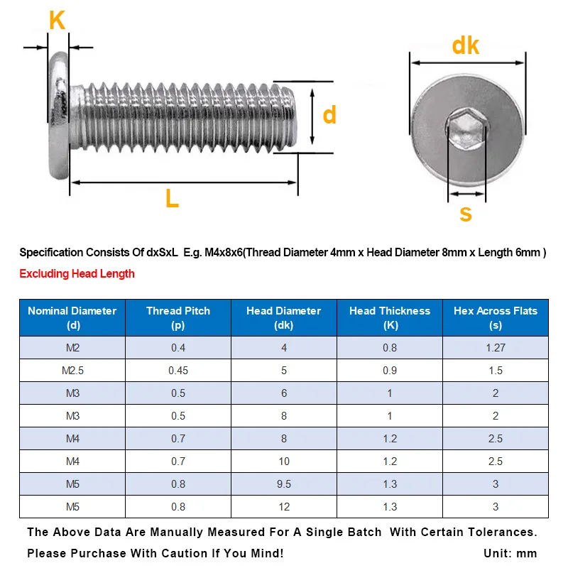 304 Stainless Steel CM Ultra Thin Large Flat Head Socket Cap Screw Low Profile Internal Hex Machine Bolt M2 M2.5 M3 M4 M5