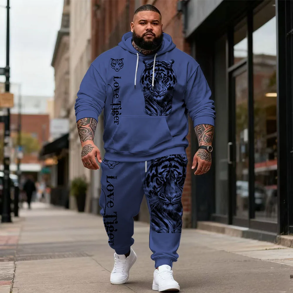 

S-9xl plus size Men's Hoodie Set: Tiger Accents - 2-Piece Bold Trendy, Soft Warm Fabric, Sleek Tiger Prints, Fit Big & Tall Guys