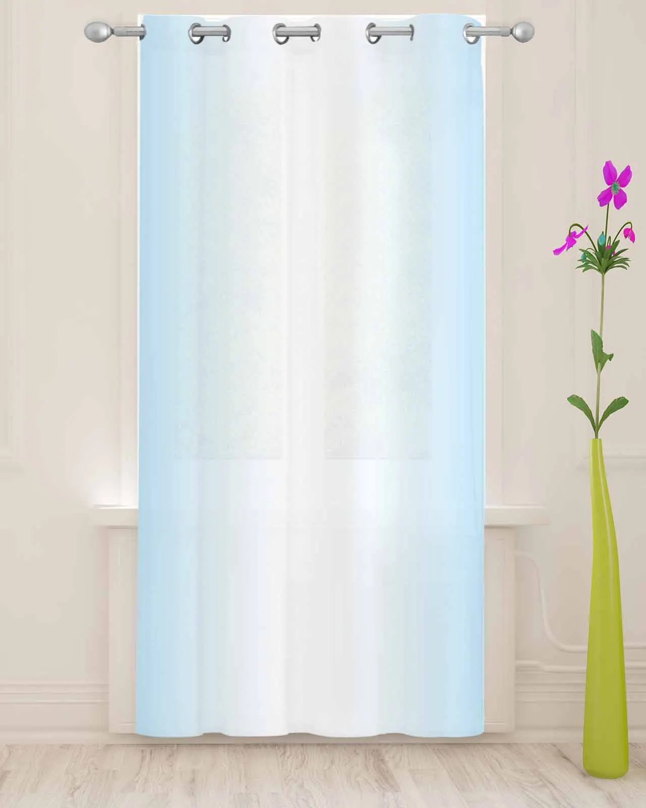 Sky Blue And White Gradient Minimalist Sheer Curtains For Living Room Window Transparent Voile Tulle Cortinas Drapes Home Decor