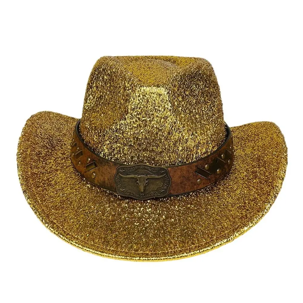 Funny Gold Halloween Hat Stage Western Denim Cowboy Hats Fancy Cowgirl Holiday Masquerade Cap