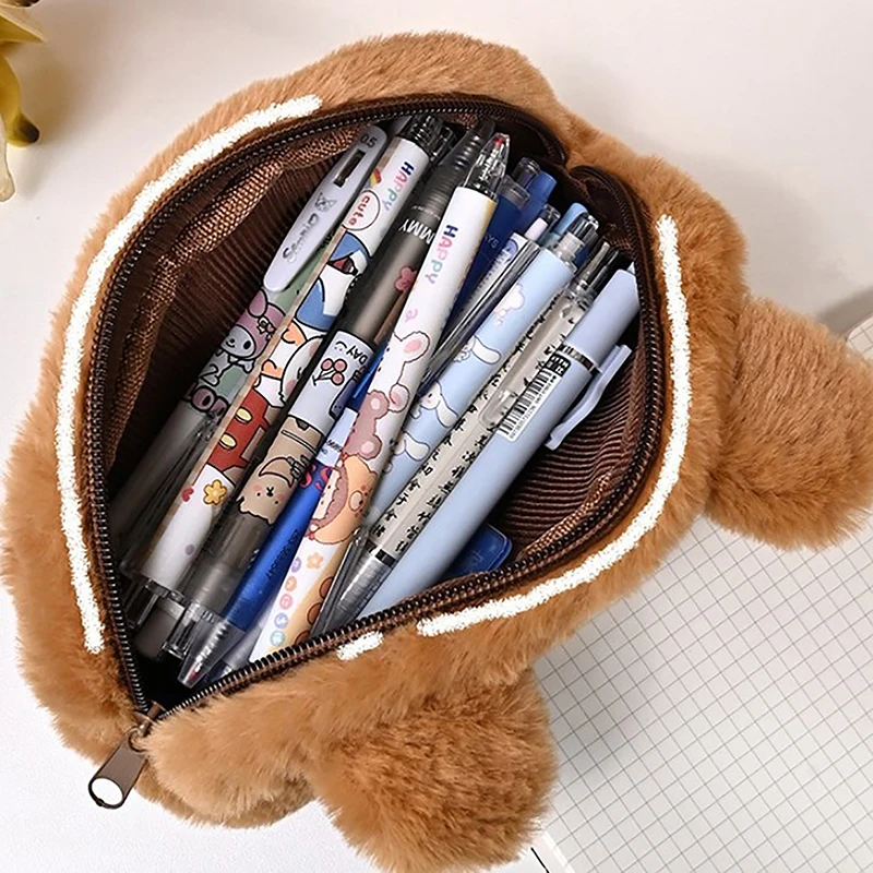 Cartoon Cute Pen Bag Plush Stuffed Animal Pencil Bag Large Capacity Cosmetic Bag Kawaii School Stationery