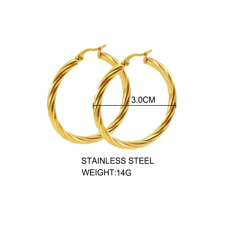 Klassische trendige gedrehte runde Creolen für Frauen Edelstahl 3 mm dicke Ohrschnalle Ohrringe Vintage-Schmuck Zubehör – Detail 10