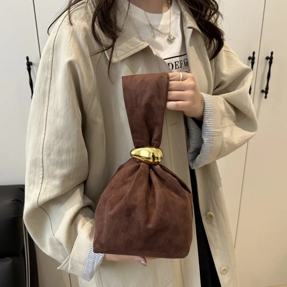 

Fashion Suede Clutch Bag Women Luxury Pleated Bucket Pouch Handbag Personalized Temperament Zipper Party Evening Bag