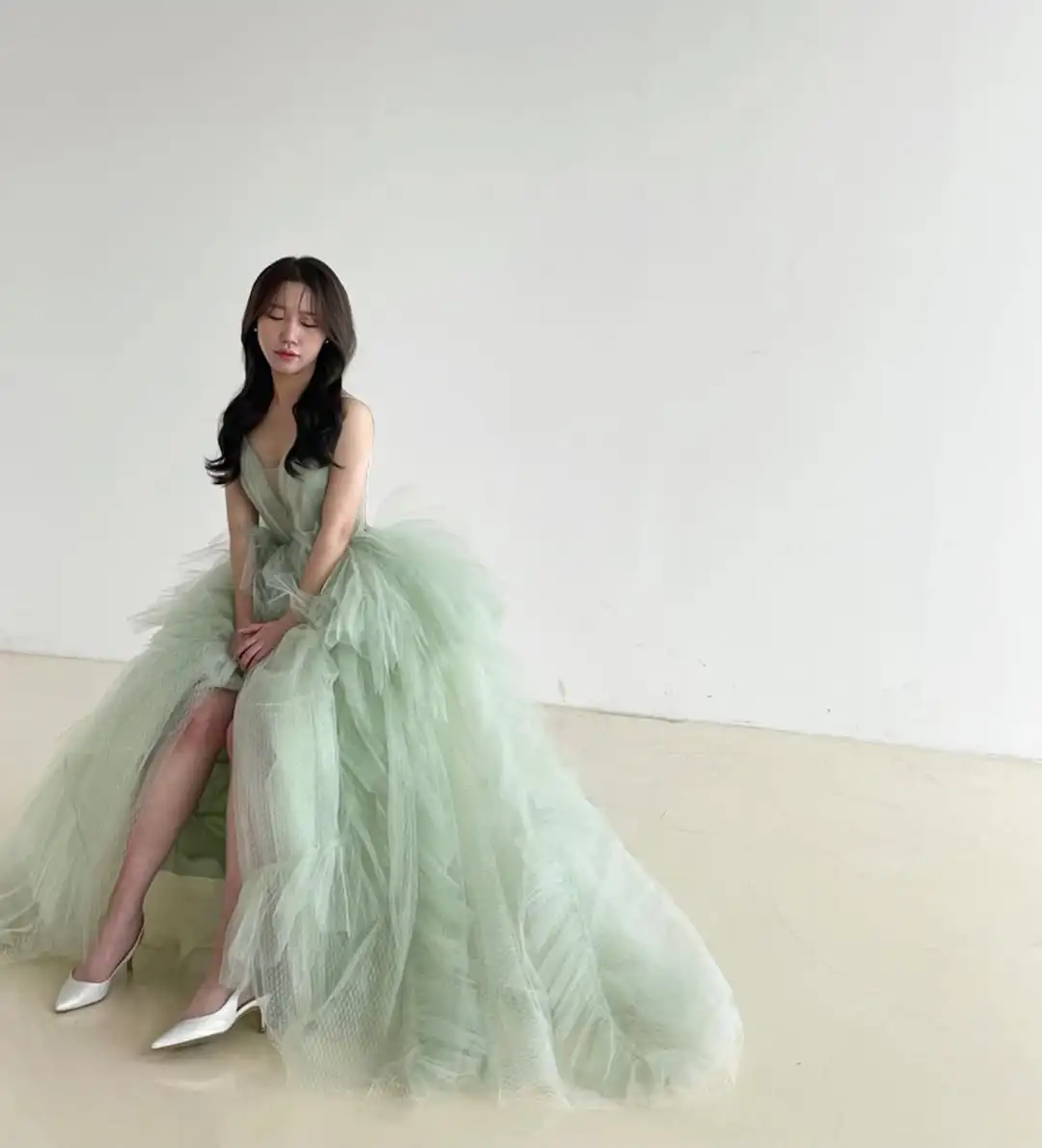 Sondr Mint Green Korean Wedding Dresses Spaghetti Straps Pleated Fluffy Bridal Gown Customized Luxury Party Dresses for Women