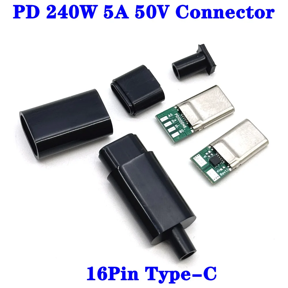 16P TYPE-C Male Plug PD 240W 5A 50V Fast Charging Connector USB With PCB Welding Data Line Interface DIY Data Cable Accessories