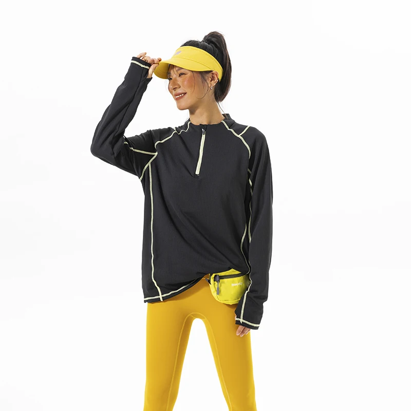 Autumn Winter Zipper Stand Collar Outdoor Track T Shirt Men Women Fashion Loose Casual Long Sleeve Sport Fleece T-shirt