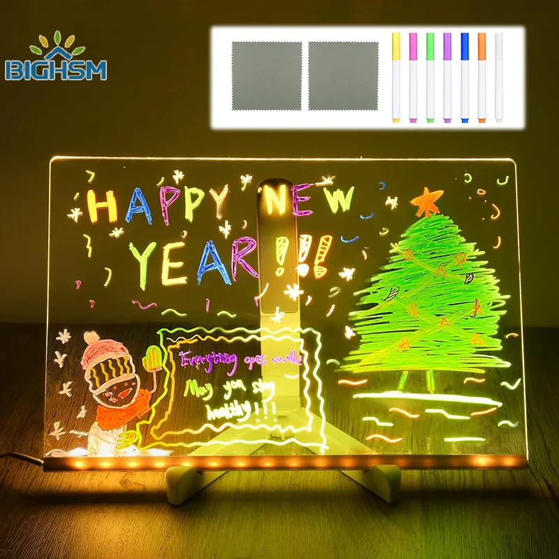 Lámpara LED creativa, tablero de notas para mensajes, tableros de dibujo USB borrables para niños, luz nocturna para dormitorio, regalo de cumpleaños para niños, lámpara de noche
