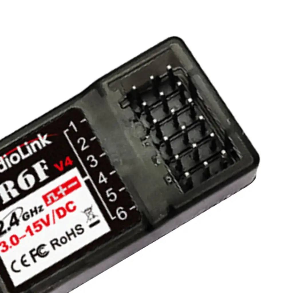 Récepteur FHSS 6 canaux 2,4 GHz R6F 3V-12V compatible avec les radiocommandes V2/RC4GS V2/RC6GS RC4GS RC3S RC4G T8S pour voitures et bateaux RC